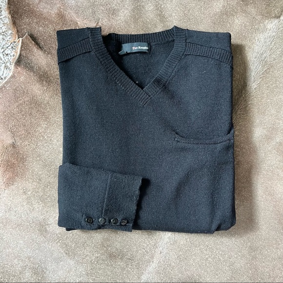 The Kooples Slit Slip Pocket V Neck Lambswool Sweater - Picture 1 of 9